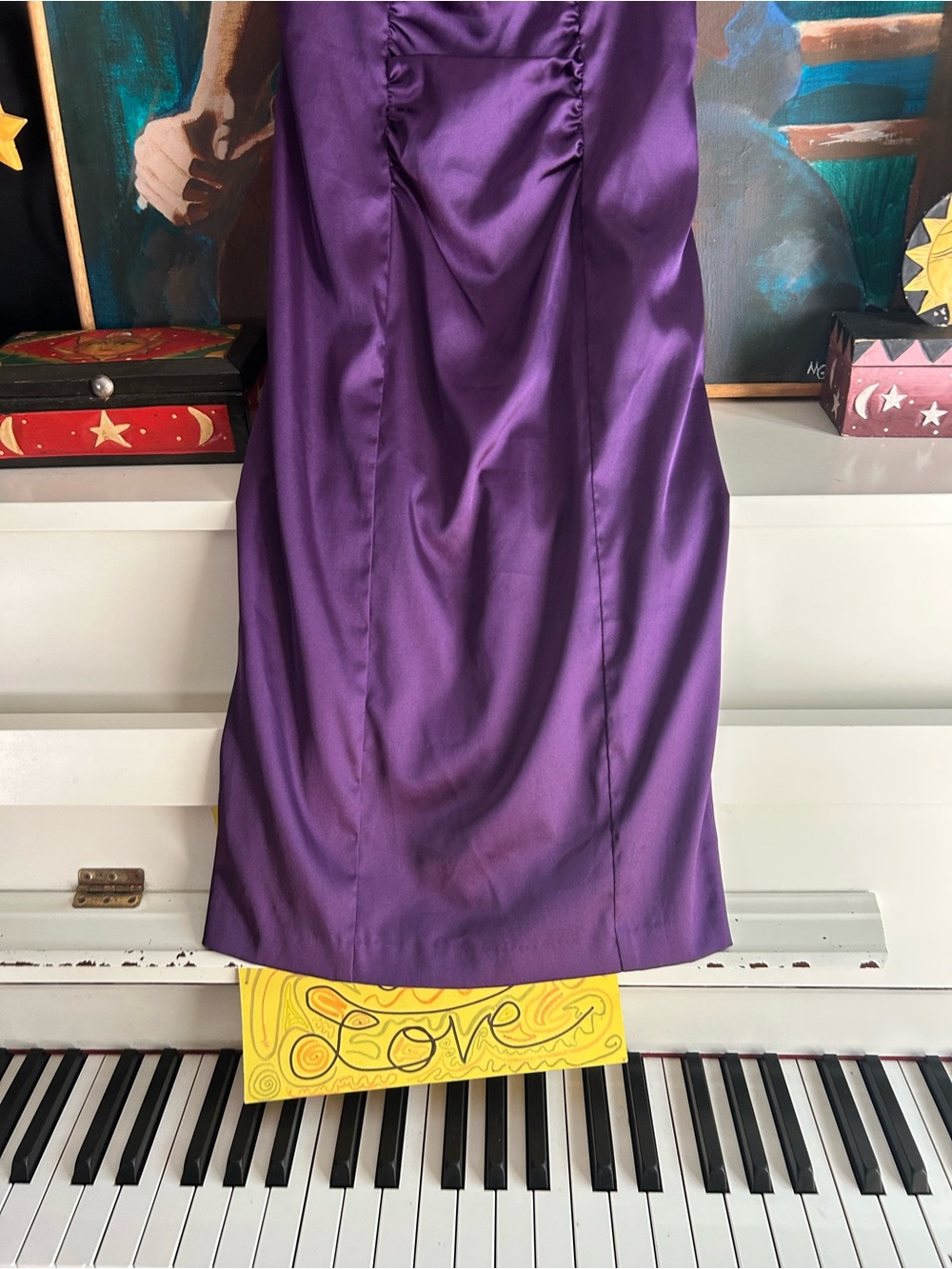 Le Chateau Purple Satin Ruched Cocktail Dress Women’s XS Sleeveless Midi Party - Picture 14 of 16